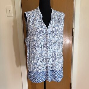 Kenar Blue and White Sleeveless V-Neck Print Camisole